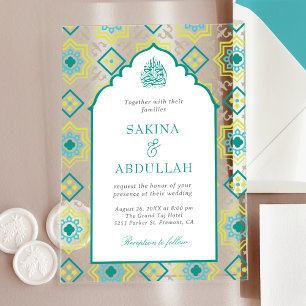 Teal Green Persian Mosaic Muslim Wedding Acrylic Invitations