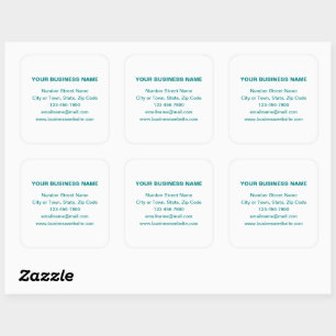 Teal Green Plain Texts Business Brand on White Square Sticker