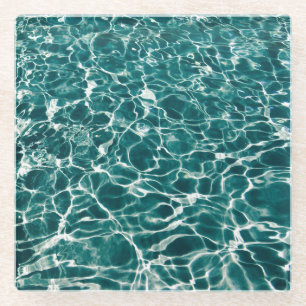 Teal Green Pool Pattern Glass Coaster
