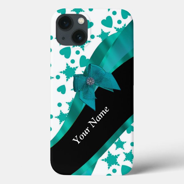 Teal green pretty spotty patterned personalised Case-Mate iPhone case (Back)