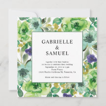 Teal Green Purple Modern Watercolor Floral