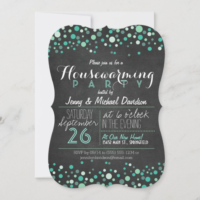 Teal Green Retro Chalkboard Housewarming Party Invitation (Front)