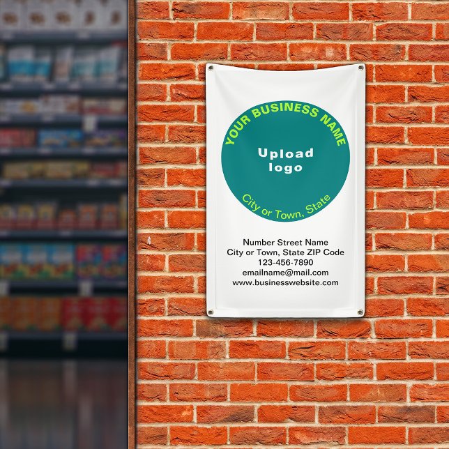 Teal Green Round Business Brand on Portrait Banner (Banner with your business brand in teal green round shape)