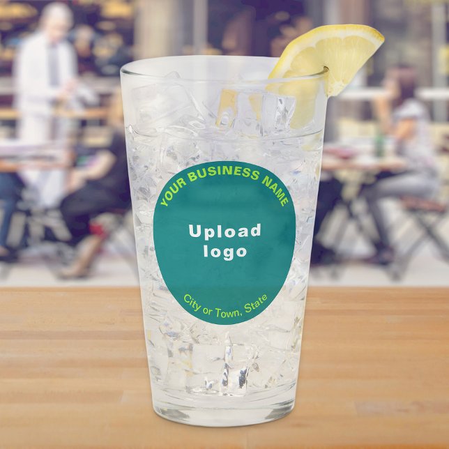 Teal Green Round Shape Business Brand on Glass Cup (Build brand name awareness. Teal green round business brand on glass cup.)