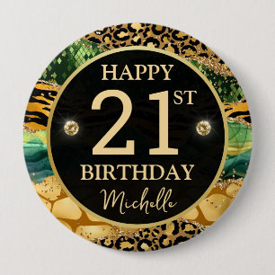 Teal Green Safari Agate Glitter Birthday Badge