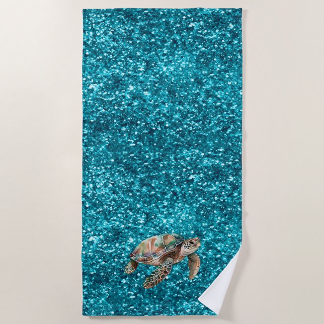 Teal Green Sea Turtle Beach Towel (Front)
