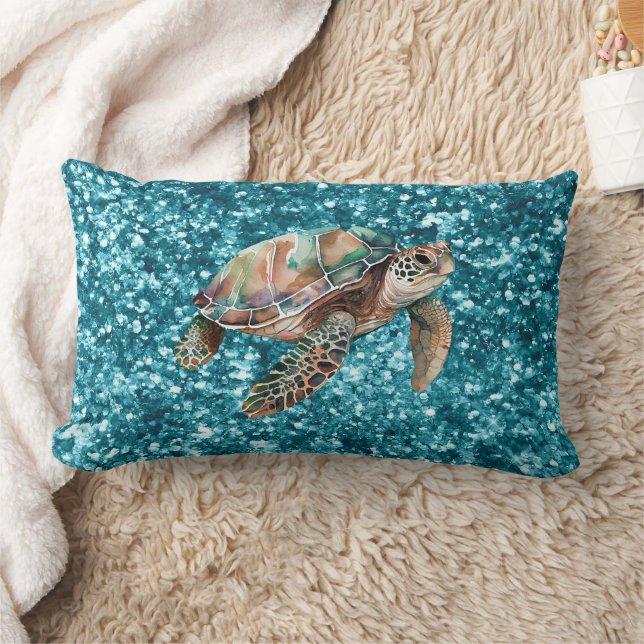 Teal Green Sea Turtle Lumbar Cushion (Blanket)