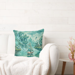 Teal Green Seascape Dream Surreal Fantasy Cushion