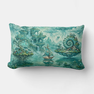 Teal Green Seascape Dream Surreal Fantasy Lumbar Cushion