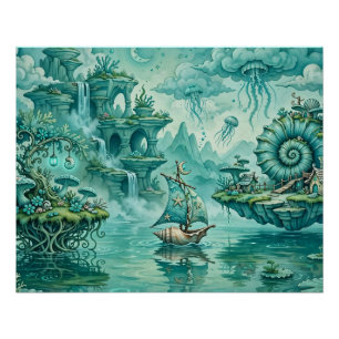 Teal Green Seascape Dream Surreal Fantasy Poster