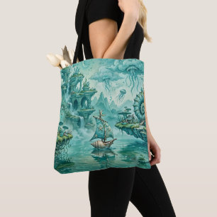 Teal Green Seascape Dream Surreal Fantasy Tote Bag