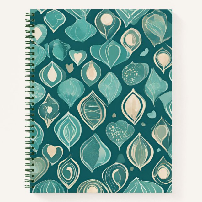 Teal Green Seashell Spiral Notebook | Aesthetic (Front)
