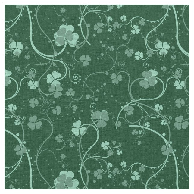 Teal Green Shamrock Swirl Pattern Fabric (Close Up)
