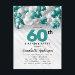 Teal Green Silver Balloon Glitter 60th Birthday  Postcard<br><div class="desc">Modern Glam Teal Green Silver Balloon Glitter Sparkle Any Age Birthday Invitation</div>