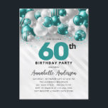 Teal Green Silver Balloon Glitter 60th Birthday  Postcard<br><div class="desc">Modern Glam Teal Green Silver Balloon Glitter Sparkle Any Age Birthday Invitation</div>