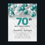 Teal Green Silver Balloon Glitter 70th Birthday  Postcard<br><div class="desc">Modern Glam Teal Green Silver Balloon Glitter Sparkle Any Age Birthday Invitation</div>