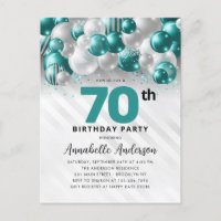 Teal Green Silver Balloon Glitter 70th Birthday 
