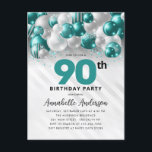Teal Green Silver Balloon Glitter 90th Birthday  Postcard<br><div class="desc">Modern Glam Teal Green Silver Balloon Glitter Sparkle Any Age Birthday Invitation</div>