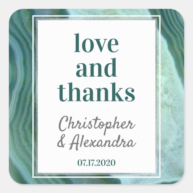 Teal Green - Silver Geode Agate Wedding Square Sticker (Front)