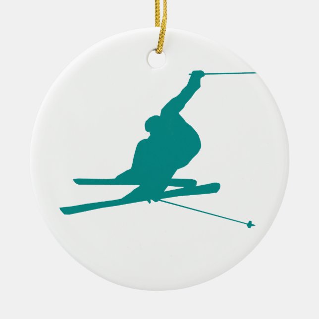 Teal Green Snow Ski Ceramic Tree Decoration (Front)
