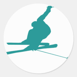 Teal Green Snow Ski Classic Round Sticker