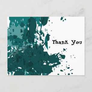 Teal Green Splatter, Thank You From The Newly Weds Announcement Postcard