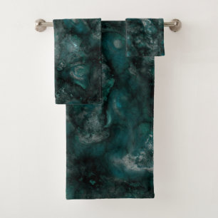Teal green stone abstract bath towel set