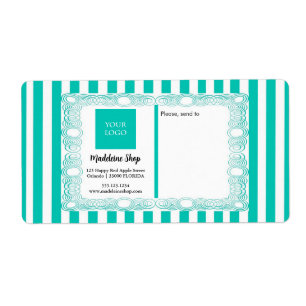 Teal Green Stripes & Curly Frame & Logo