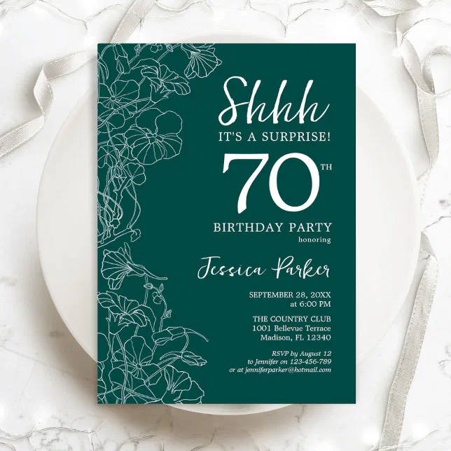Teal Green Surprise 70th Birthday Invitation | Zazzle
