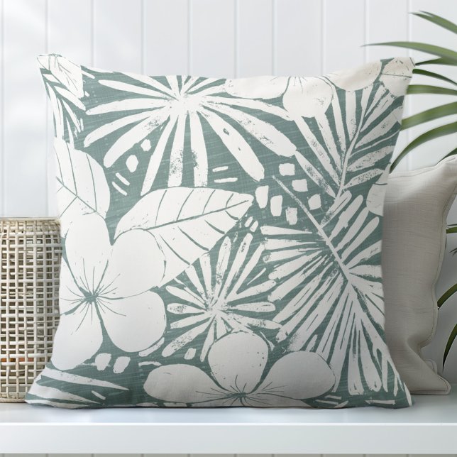 Teal Green Tropical Leaves Throw Pillow (Creator Uploaded)