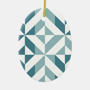 Teal Green Two Tone Geometric ZigZag Ceramic Ornament