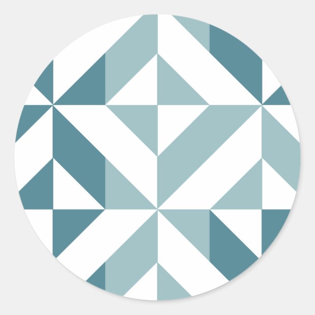 Teal Green Two Tone Geometric ZigZag Classic Round Sticker (Front)