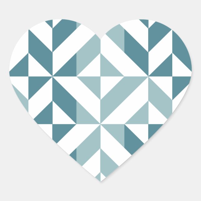 Teal Green Two Tone Geometric ZigZag Heart Sticker (Front)