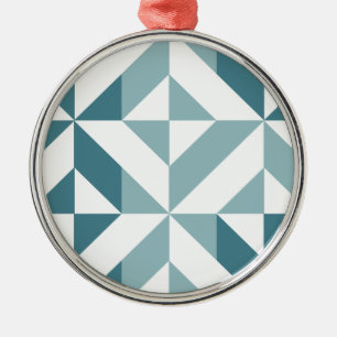 Teal Green Two Tone Geometric ZigZag Metal Ornament
