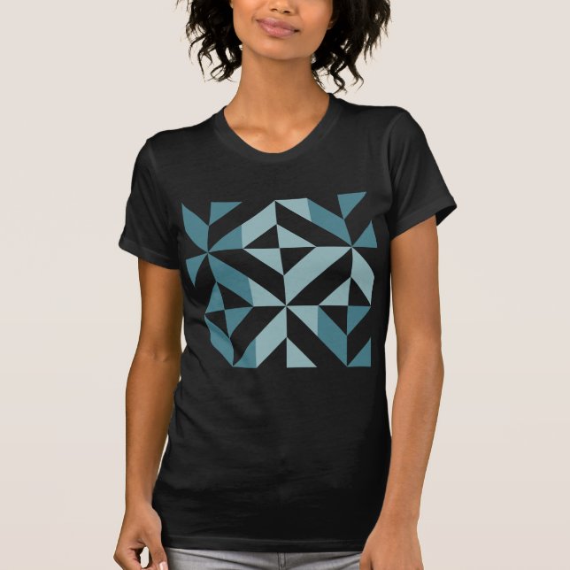Teal Green Two Tone Geometric ZigZag T-Shirt (Front)