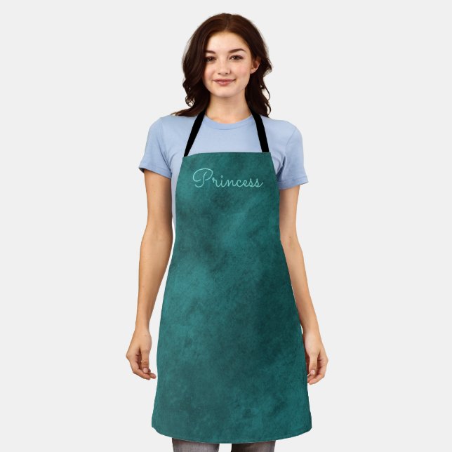 Teal Green Velvet look Apron (Worn)