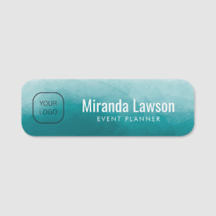 Teal Green Watercolor background Name Tag