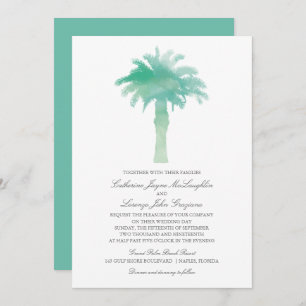 Teal Green Watercolor Palm Tree Wedding Invitation
