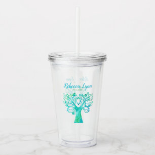 Teal Green Watercolor Tree of Life Bat Mitzvah Acrylic Tumbler
