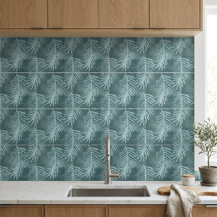 Teal Green Watercolor Tropical Leaf Ceramic Tile