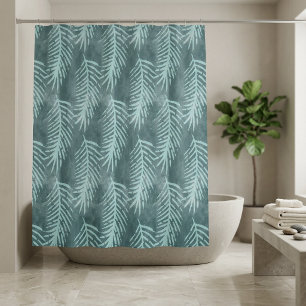 Teal Green Watercolor Tropical Leaf Shower Curtain