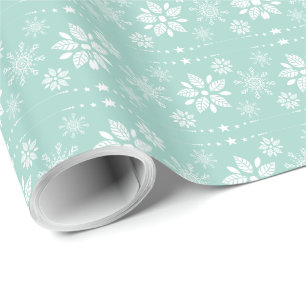 Teal-Green & White Abstract Christmas Snowflake Wrapping Paper