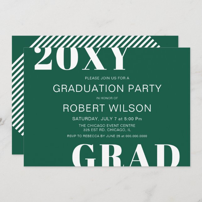 Teal Green White Bold Typography Graduation Party Invitation (Front/Back)