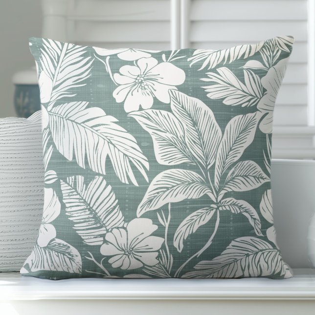 Teal Green & White Coastal Floral Throw Pillow (Creator Uploaded)