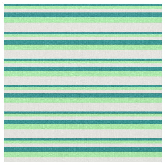 Teal, Green & White Coloured Lines/Stripes Pattern Fabric (Close Up)