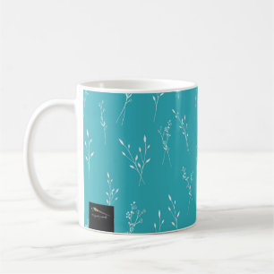 Teal Green White Flowers Pattern for Coffee Mugs
