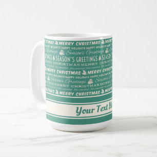 Teal Green White Merry Christmas Retro Typography Coffee Mug