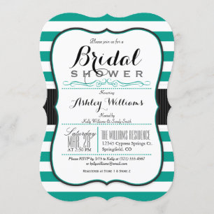 Teal Green & White Stripes; Elegant Bridal Shower Invitation