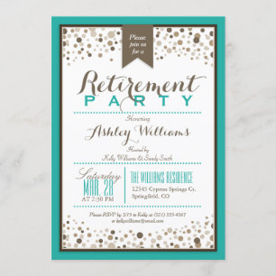 Teal Green, White, Taupe Modern Retirement Party Invitation