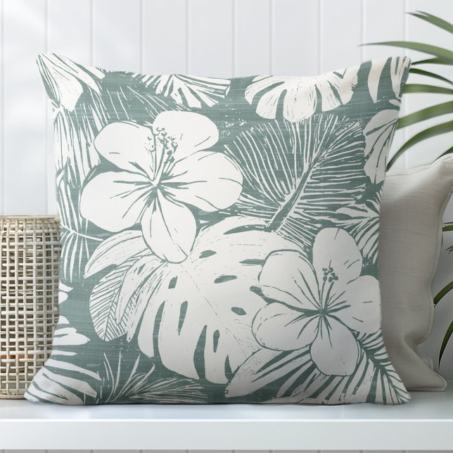 Teal Green & White Tropical Throw Pillow (Creator Uploaded)